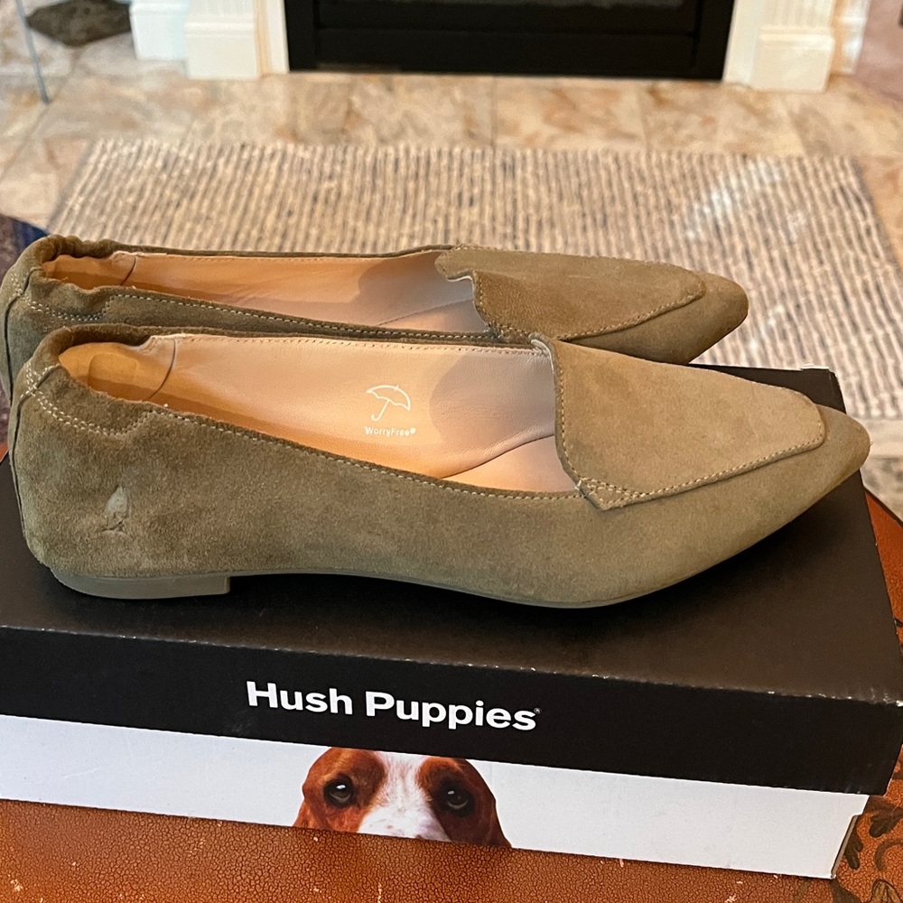 Hush Puppies Green Khaki Suede Hazel Pointe Loafers
